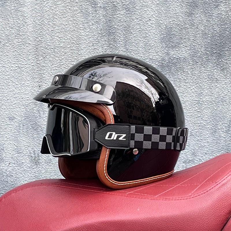 Vintage Style 3/4 Open Face Motorcycle Helmet With Visor ABS Certified Men Women All Season Use