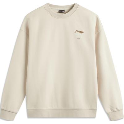 Li Ning Sports Lifestyle Series Однотонный логотип с круглым вырезом Удобная дышащая флисовая теплая толстовка унисекс толстовка овсяно-серого цвета AWDU981-10