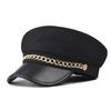Short Brim Beret Hat PU Leather Peaked Cap Retro Flat Top Cap  For Women