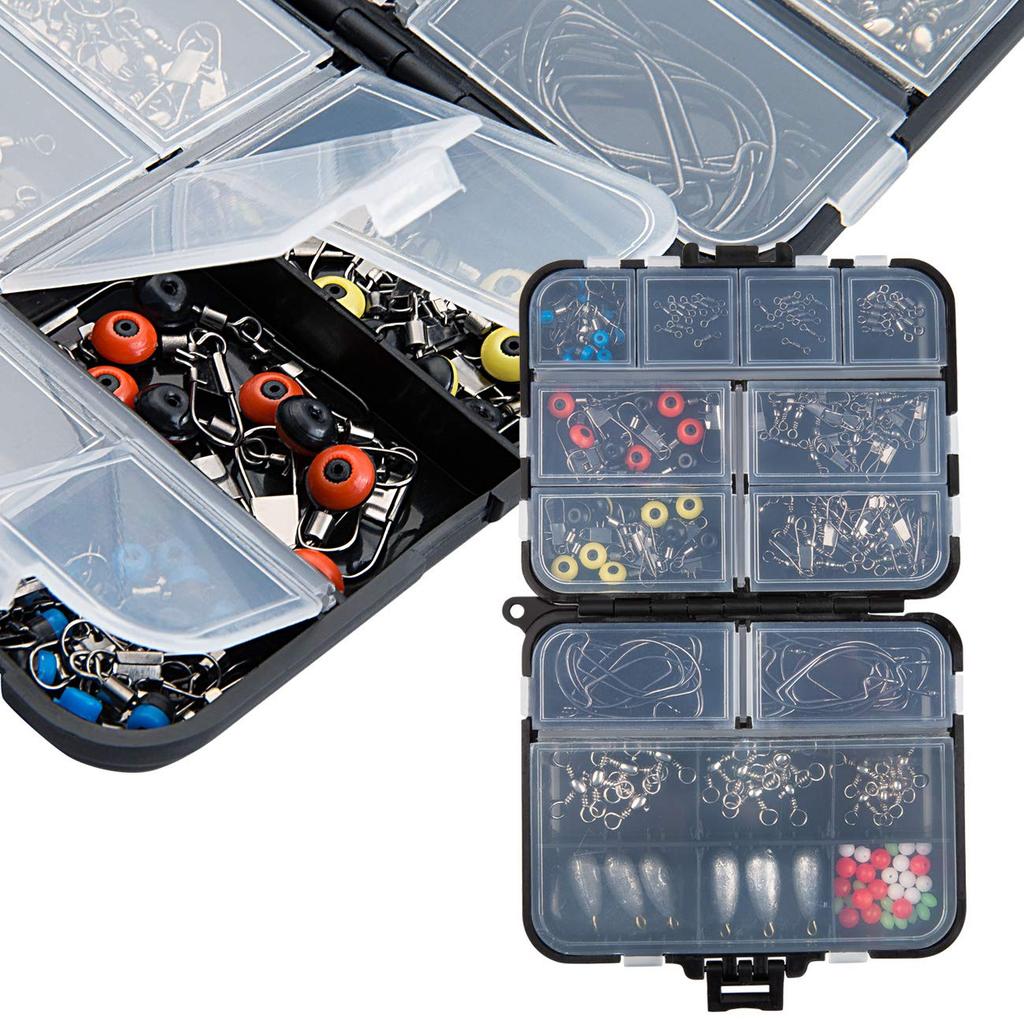 Набор рыболовных снастей LIHAO с и включает набор кейсов, 160 штук вертлюжков, застежек, крючков,