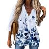 European American Women Summer Long Sleeve Printed Shirt with Wave Collar