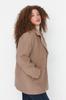 Women's Style Plus Size Wide Cut Stitched Woven Coat with Black Button Detail