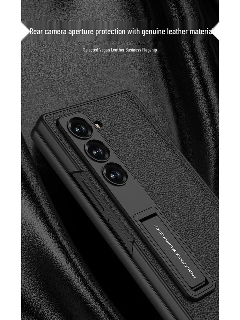 Чехол для Samsung Z Fold6: Гладкая кожа, Магнитная петля, Встроенная защитная пленка для экрана, Креативный трансграничный дизайн