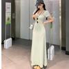 2025 Women's Summer Slimming Square Neck Maxi Dress with Short Sleeves and Chest Pad