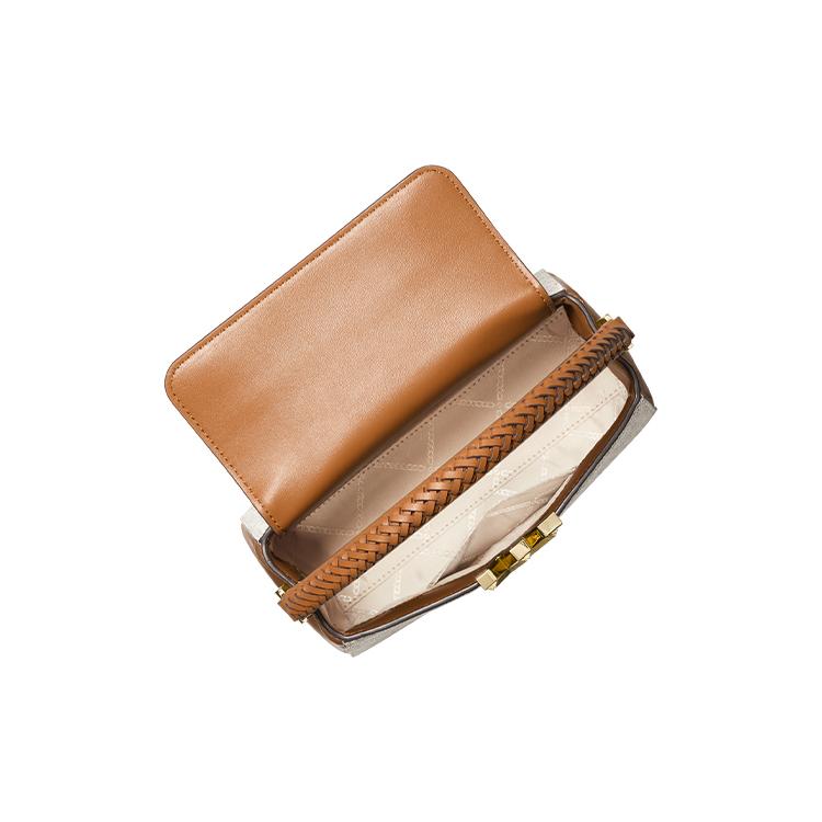 New MICHAEL KORS Karlie Cow Leather Shoulder Bag, Crossbody Bag, Handbag Small Women's Vanilla White/Acorn Brown 32F1GCDC1B-149