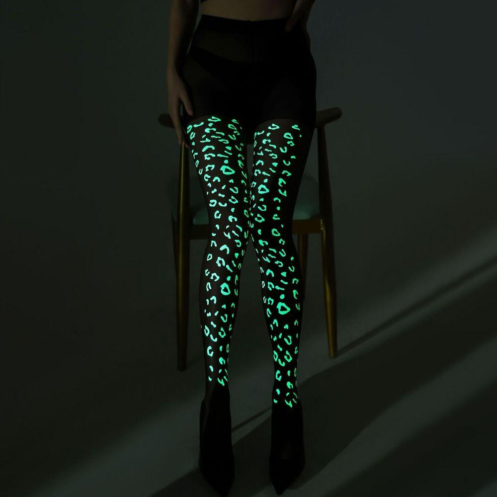 Glow In The Dark Printing Tights Heart Pattern Sexy Pantyhose Seamless Luminous Pantyhose Girl