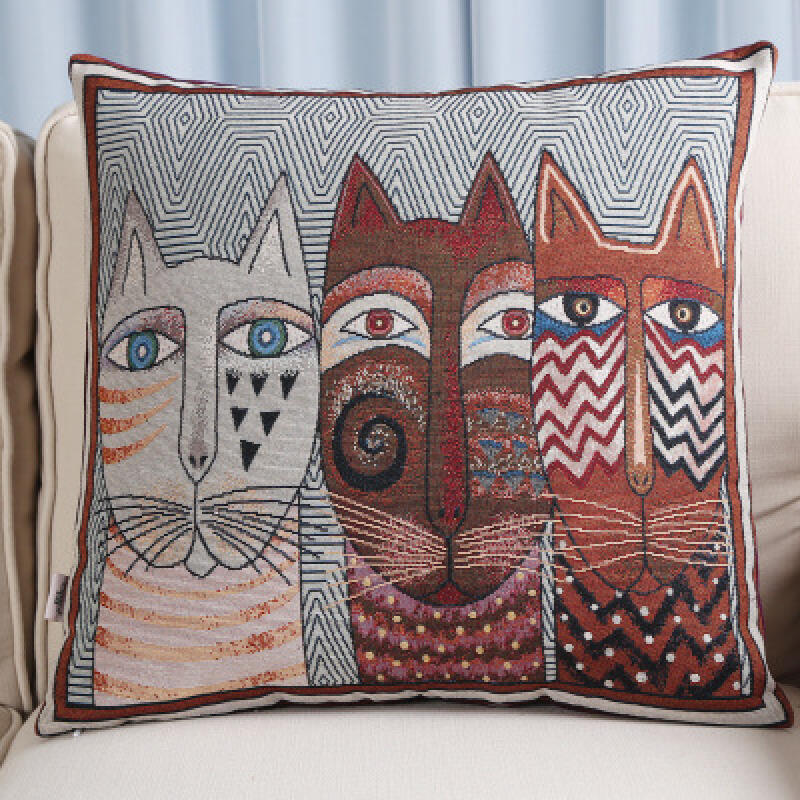 Ethnic Style Elephant Sofa Pillow, Cat Embroidered Cushion Cover, Pillowcase Cover (Without Pillow Core)