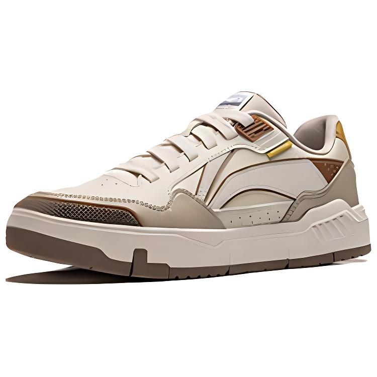 Li Ning Common 80-е Синтетическая кожа Нескользящие Устойчивые к истиранию Низкие Скейтбордические кроссовки Женские Бежево-коричневые AGCU158-2