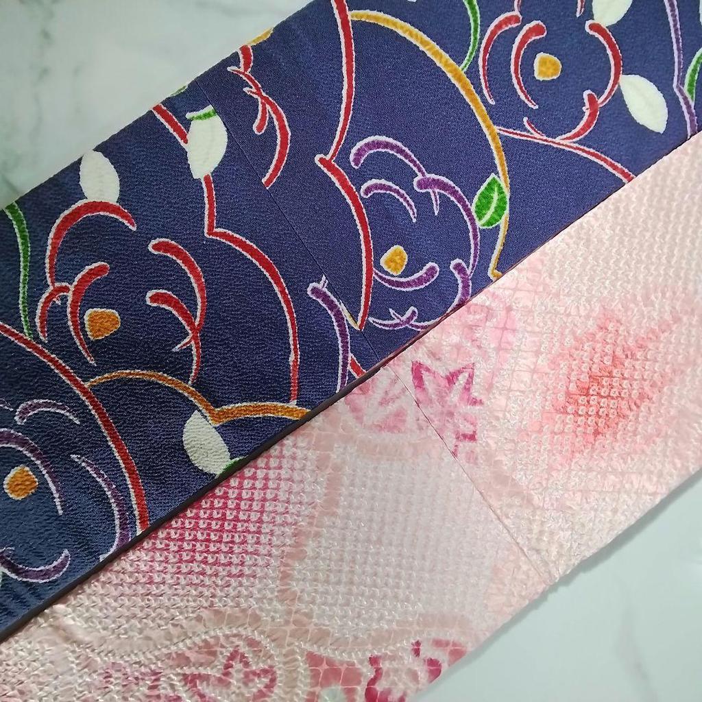 Used Pure silk, beautiful, kimono remake, half-width obi, lined, Mikawa obi core, long half-width obi, one-of-a-kind item