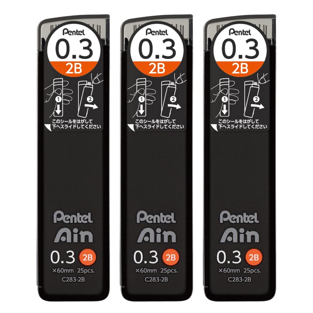 Pentel Ain Mechanical Pencil Lead, 0.3mm 2B, 3-pack, AMZ-XC2832B3P