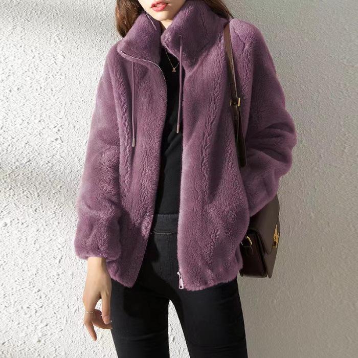 Fleece Thickened Jacket Women's Tide Winter Double-sided Fleece Warm Turtleneck Sweater Women's Cardigan Zipper Fleece Clothes Women's