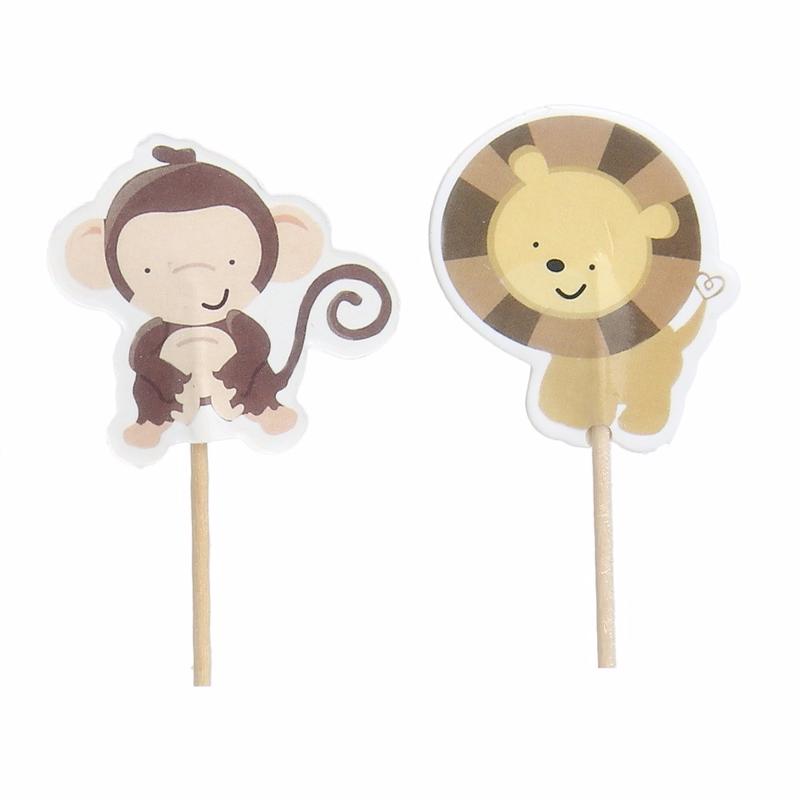 24 шт., вставленная открытка для торта и десерта с узором в виде слона и льва из зоопарка