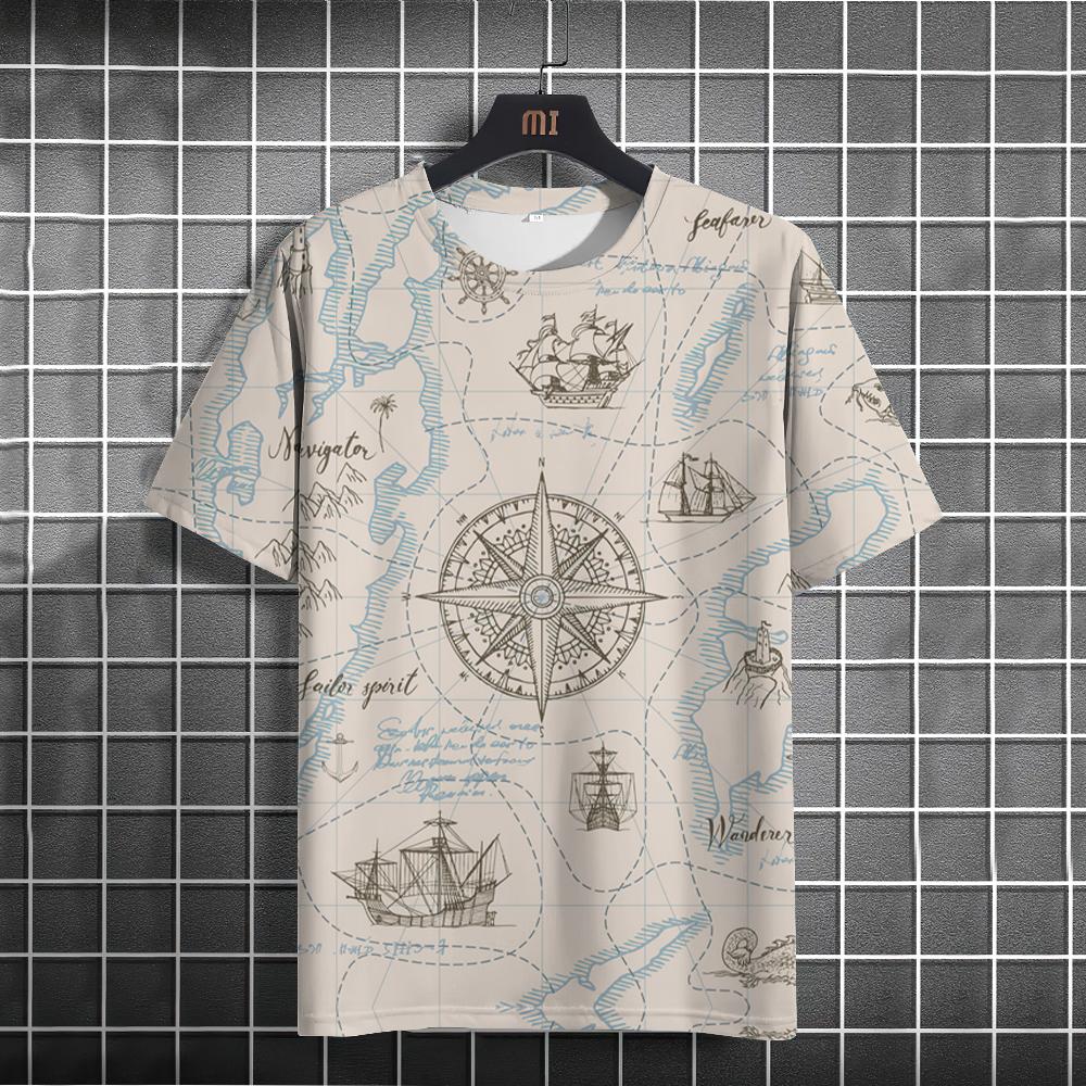 Футболка с принтом для мужчин с рисунком компаса, топы с коротким рукавом, летняя новая повседневная мужская одежда, модная повседневная уличная одежда, футболки, топы