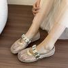 Fashion Hollow Fishnet Ballet Shoes Women's New Summer Flat Slip-on Metal Buckle One Strap Soft Sole Single Mesh Shoes