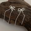 Bow Tassel Ear Clips, Sweet Personality And Thin Round Bead Chain, Ear Bone Clips, Long Earrings Without Piercings, Women