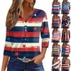 Women's T Shirt Tee Independence Day Printed Button  3/4 Sleeve Tunic Daily Weekend Fashion Basic V- Neck Regular Top