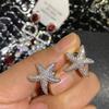Huitan Romantic Starfish Stud Earrings for Women Color Bling Bling Crystal CZ Exquisite Accessories New Trendy Jewelry