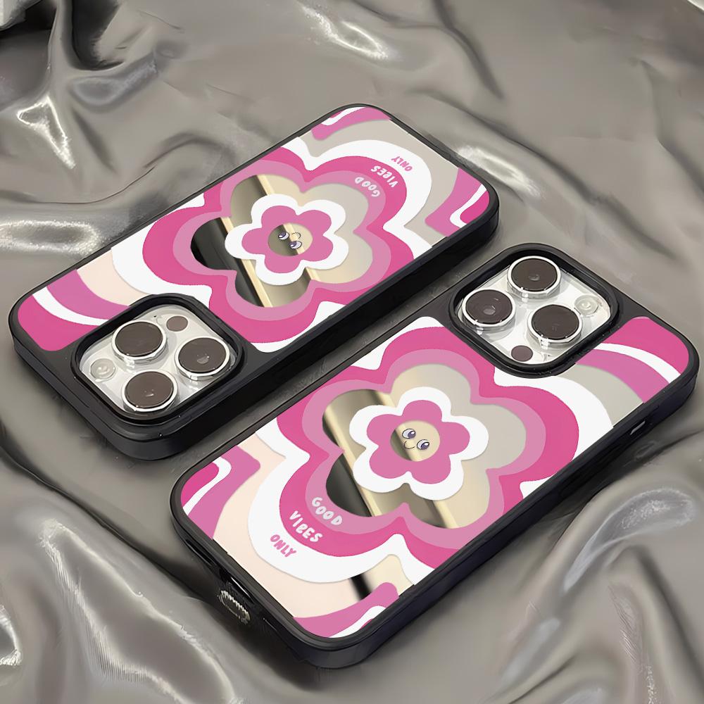 Mirror Phone Case for iPhone 15 11 13 14 for 15 16 Pro Max 12 13 16 Pro Cloud Flower and Animal Cute Style Phone Case
