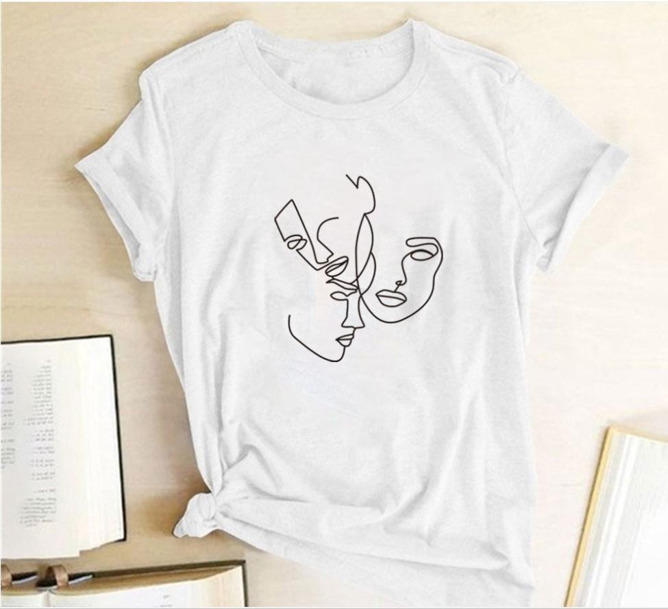 Creative Face Graphics Woman Graphics 90S Blouses Harajuku Summer Short Sleeve O-Neck White Female Tops Streetwear Y2K Clothing