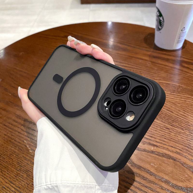 Magsafe Magnetic Skin for Apple 15Pro, 14Plus, 13: Frosted Case with Lens Film Protection.