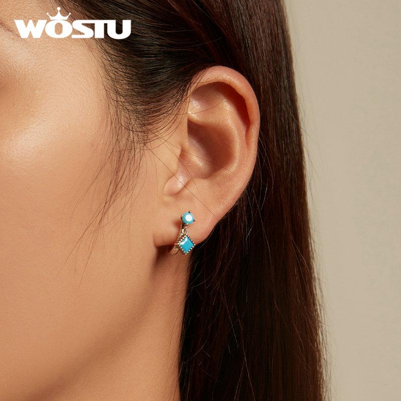 WOSTU Серьги-клипсы из стерлингового серебра 925 пробы с простой бирюзой для женщин, ювелирные изделия