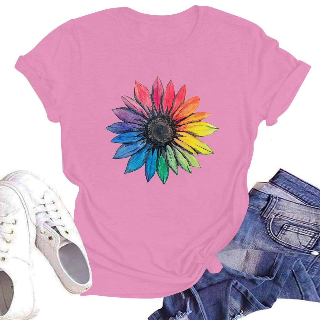 Женская повседневная свободная футболка с принтом, круглый вырез, пуловер, короткий рукав, топ