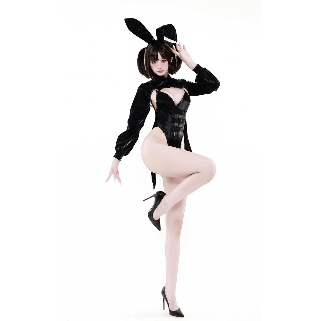 Девушка-кролик, косплей, сексуальный, искусственная кожа, тренировочный, соблазнительный, экстремальный, кролик, костюм кролика, трико, маскировка, высокие ноги, смелое нижнее белье, кроличьи уши, черный, один размер