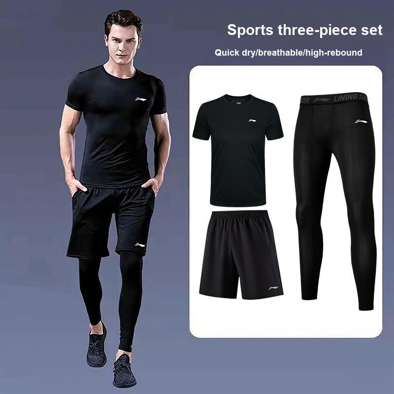 Li-Ning Приятный к коже Удобный Дышащий Повседневный Спортивный Костюм Набор из 3 предметов Мужские костюмы MBZH155-1+MBZH023-1