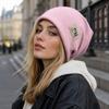 Warm Beanie Hat Windproof Knitted Pullover Cap Fashion Skullies Hat  for Women
