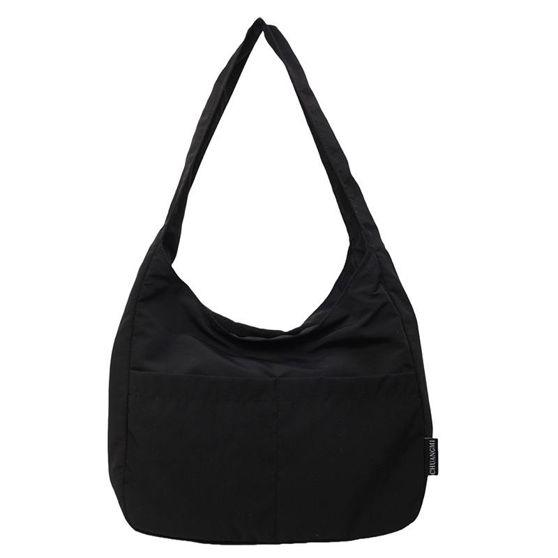 Canvas Bag Women'S Japanese Harajuku Solid Color Versatile Large-Capacity Shoulder Bag Student Class Commuter Bag Tote Bag