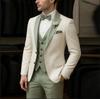 Ivory Men's Suit 3 Pieces Blazer Light Green Vest Pants Wedding Tuxedos Formal Male Suit for Wedding Groomsmen Prom
