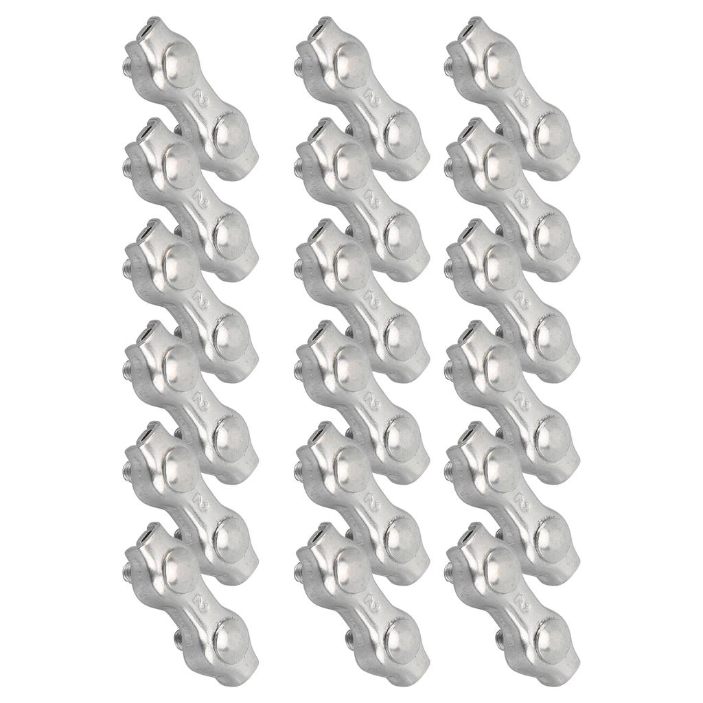 18 шт. M2 Двойной зажим для троса, Кабельные зажимы, Нержавеющая сталь, Двойной 2-стоечный кабельный зажим