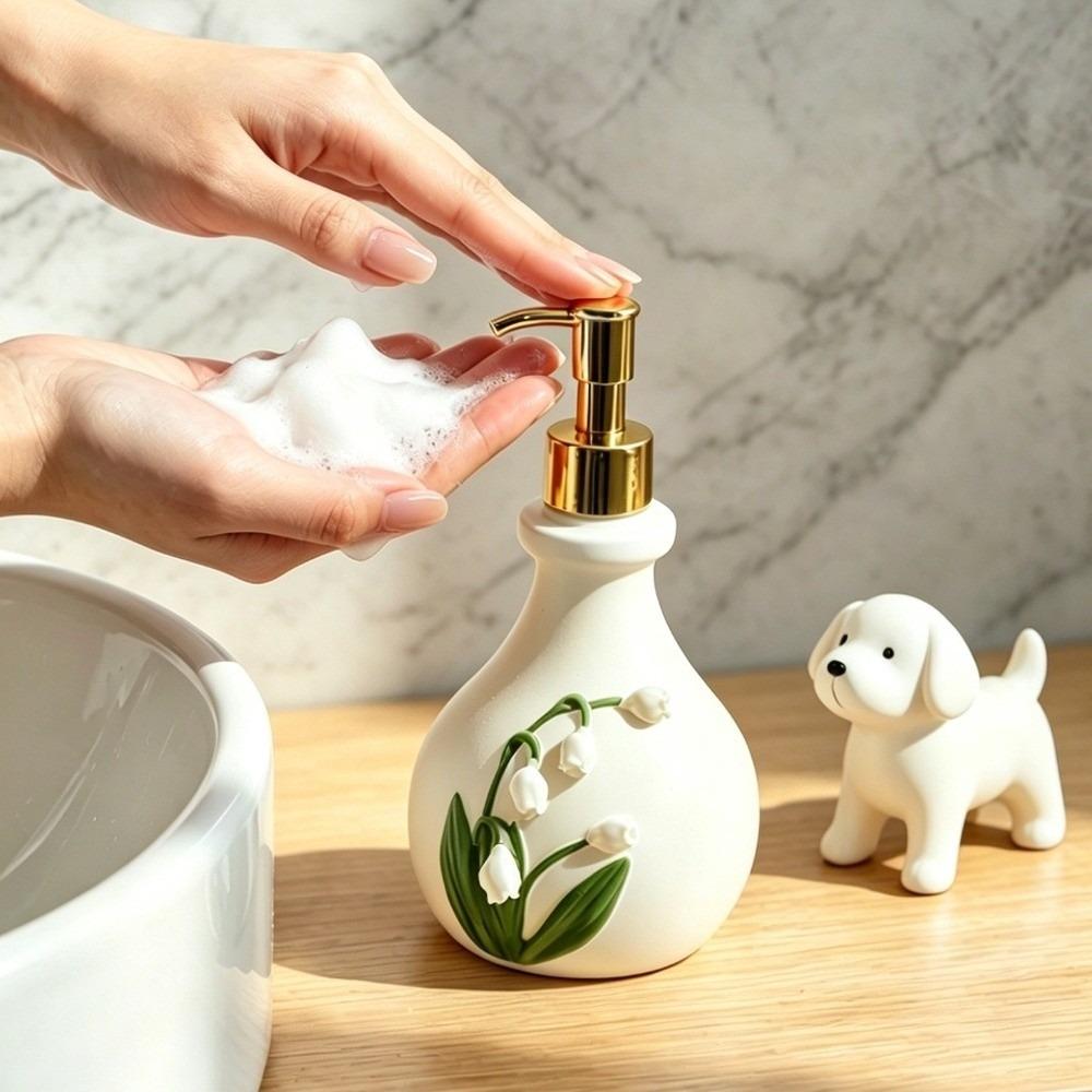 French Bellflower of the Valley Embossed Bottle Vintage Retro Hand Soap Holder Kitchen