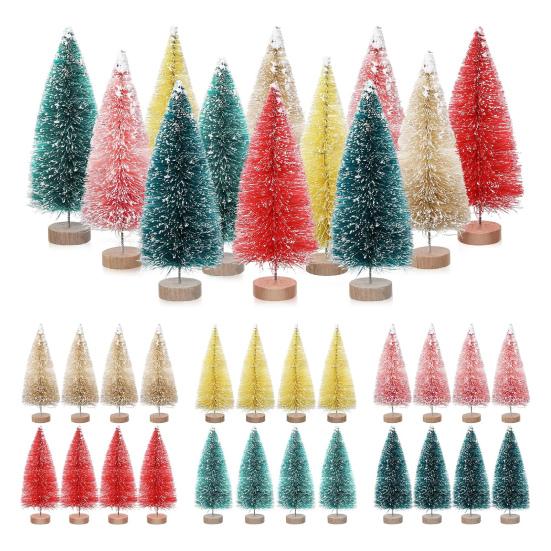 24/45 Pcs Mini Christmas Tree Artificial Mini Pine Trees with Wooden Base Reusable