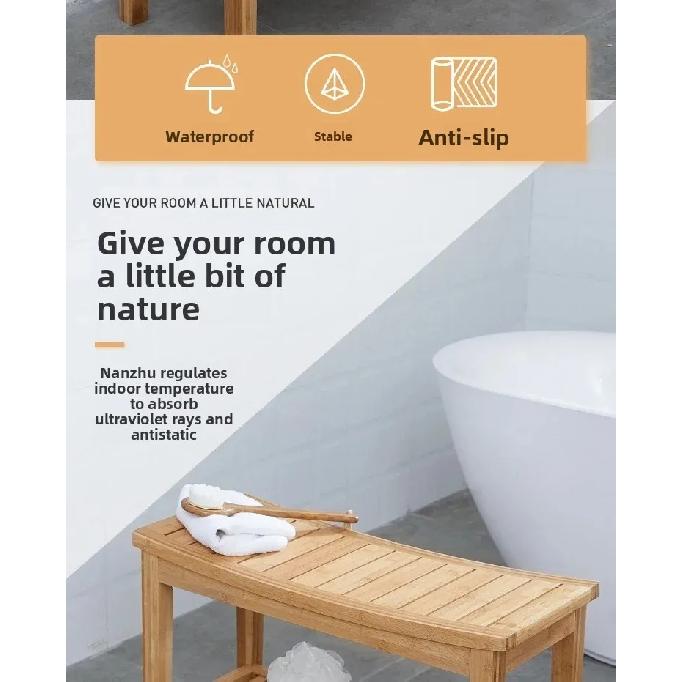 Bamboo Shower Bench Anti Slip Thickening Shower Stool with Storage Shelf Spa Bath Seat for Bathroom Organizer Hallway Bench