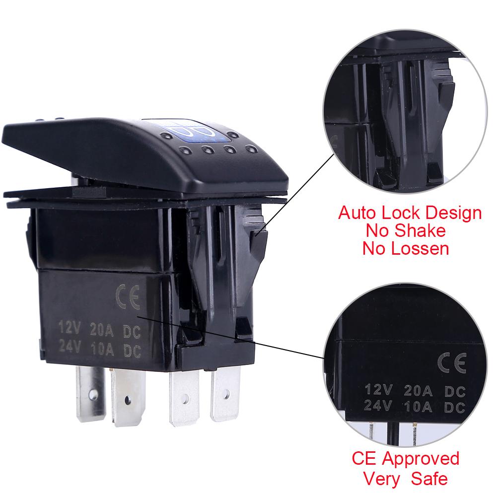 Car Switch Boat Truck Light Led Toggle Switch 5pin Waterproof 12/24V Bar Style Blue Toggle Rocker Reverse Rear Light Switch