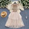 Summer Women Elegant Embroidery Flower Lace Pleated Party Dresses