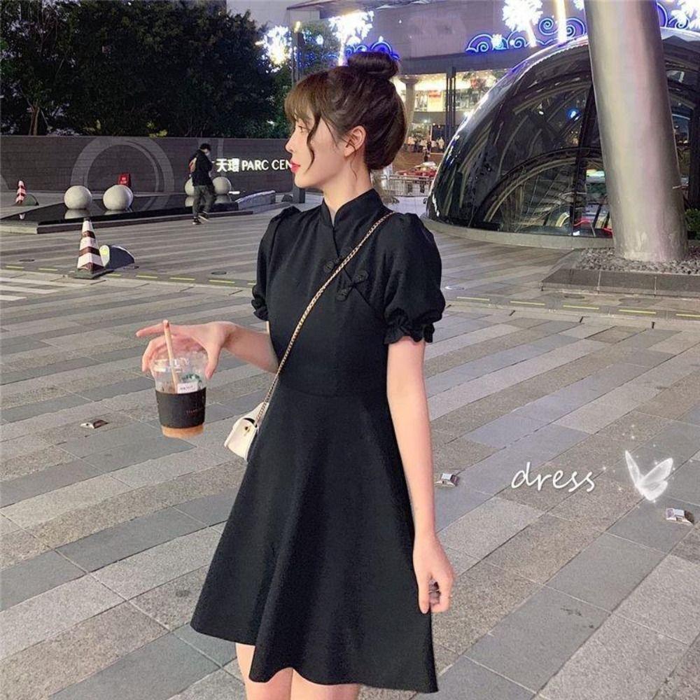 Short Skirt Cheongsam Chinese Knot Button Traditional Chinese Clothing Women Chi-pao  Summer
