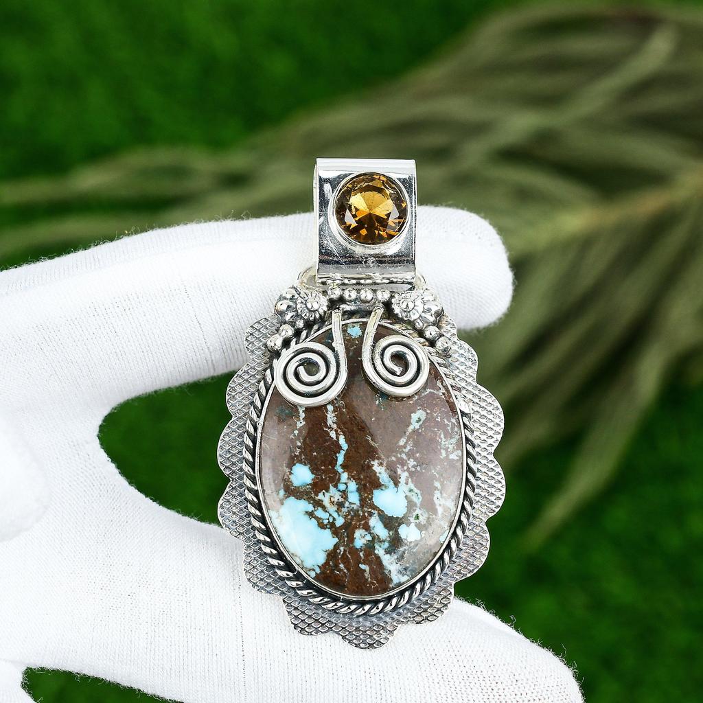 Birthday Gift For Her Natural Tibetan Turquoise Gemstone Pendant 925 Silver