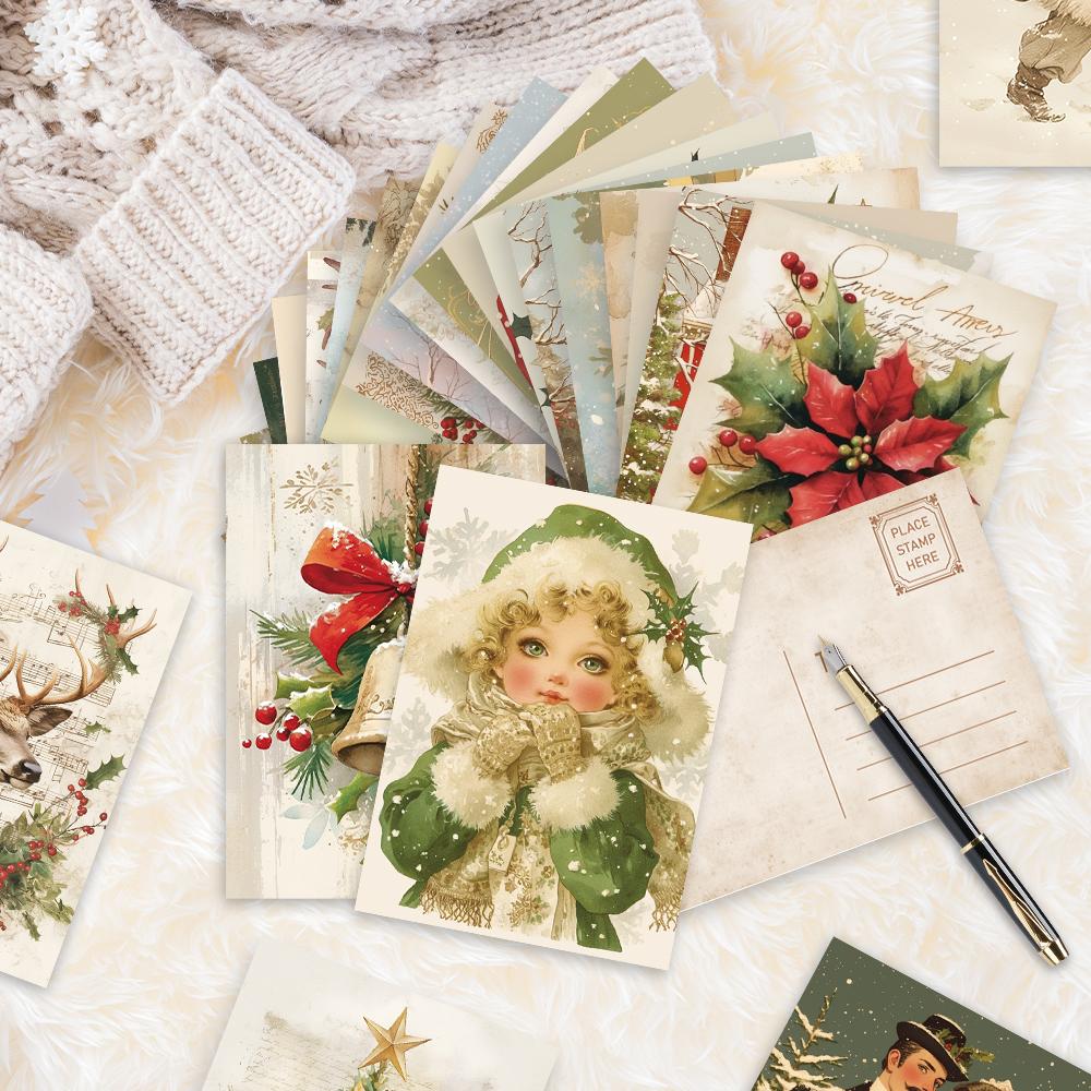 32pcs, Vintage Christmas Postcards, Christmas, Birthday/Anniversary Gifts, Collectibles, Perfect for Gifting, Mail-Ready.
