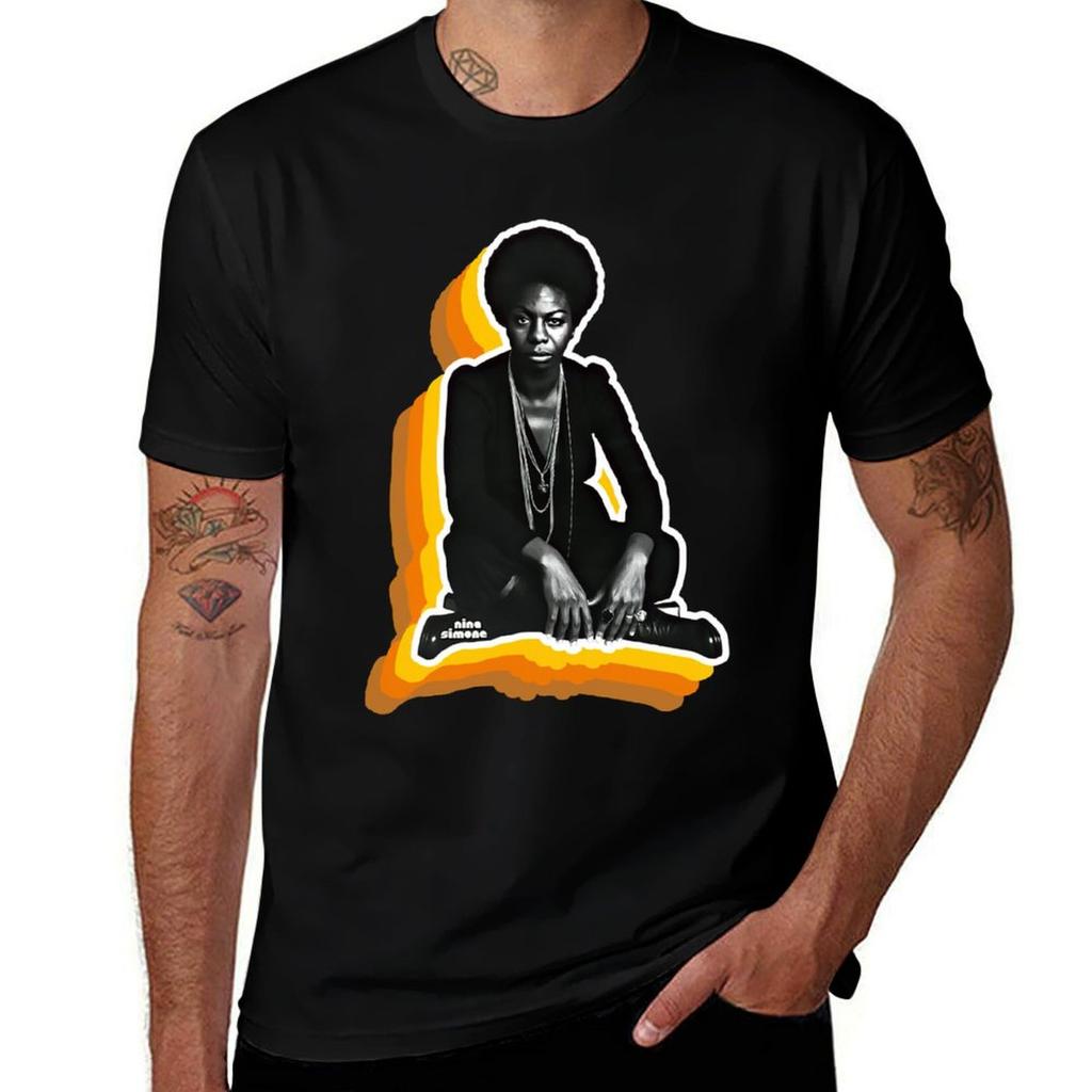 Nina Simone Retro Fade T-Shirt Big Size Short Sleeve Tee for Men