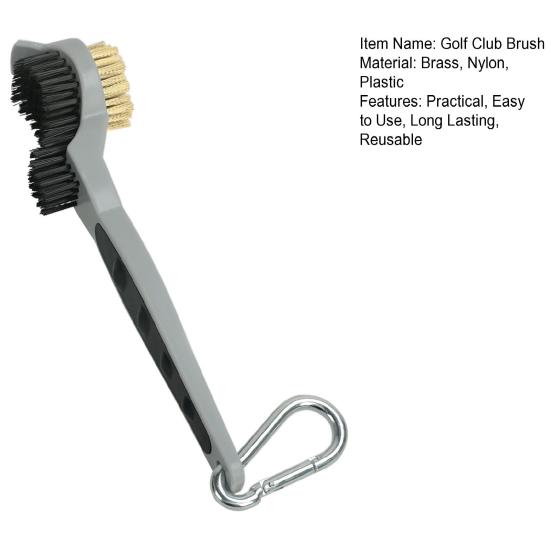 Двухсторонняя щетка для клюшек для гольфа с нейлоновой щетиной, нескользящая ручка, компактный дизайн, портативная быстросъемная щетка для клюшек, скребок для чистки