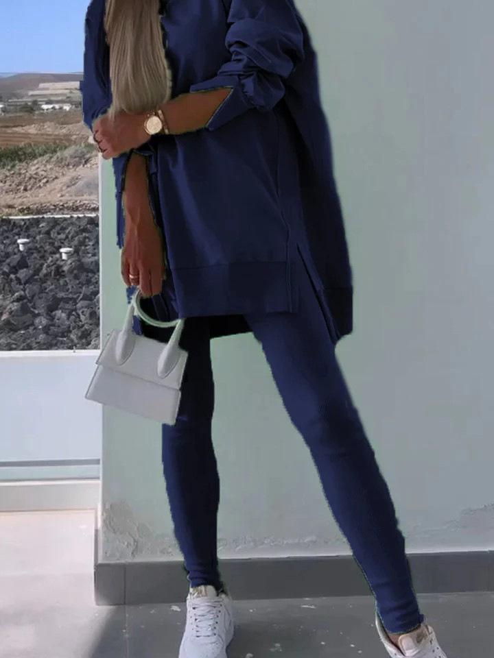 Женский повседневный спортивный костюм - Толстовка с капюшоном и облегающие брюки