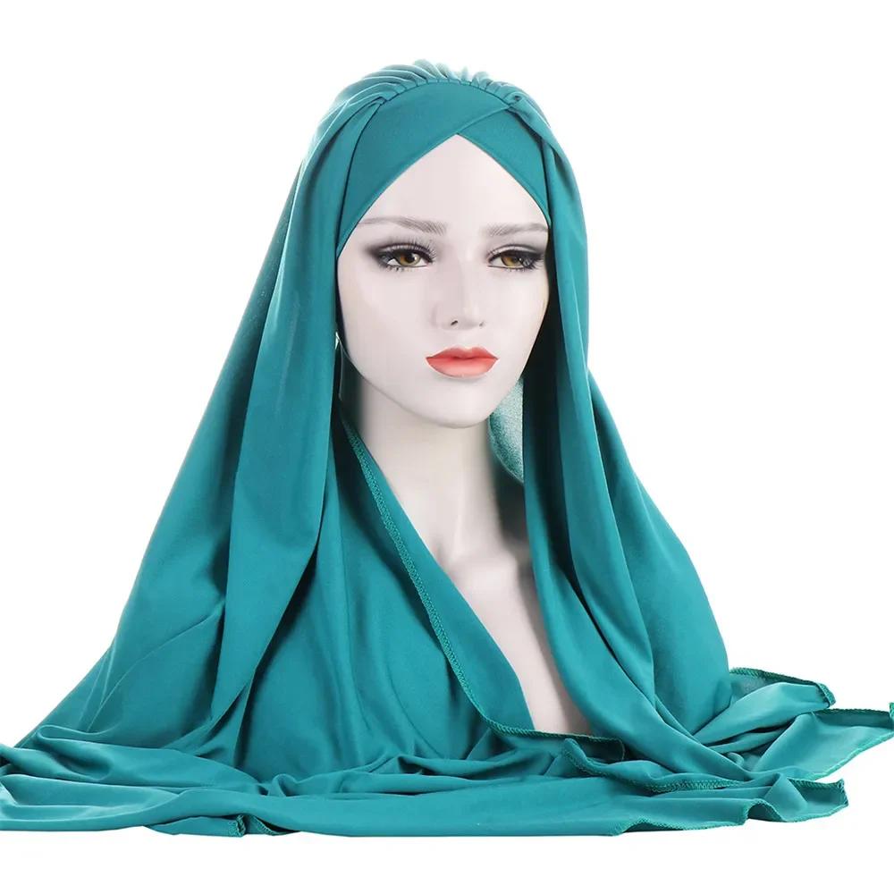 Muslim Women Long Scarf Pull On Ready Wear Instant Hijab Chemo Cap One Piece Amira Head Wrap Turban Femme Shawl Bandanas Scarves