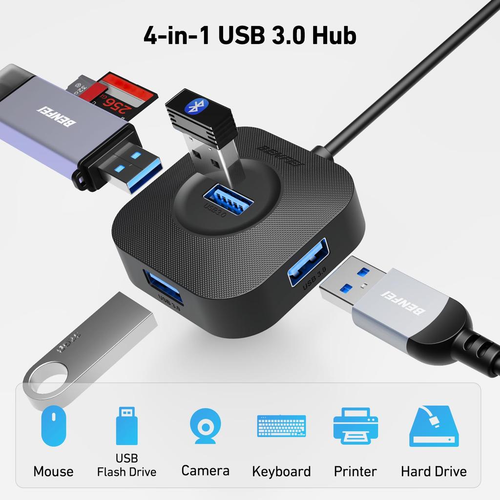USB-концентратор BENFEI USB C с USB-разветвителем типа C со скоростью передачи данных 5 Гбит/с для Mac Flash Mobile HDD-концентратор, 4 порта 3.0 для передачи данных, MacBook, Pro, iMac, Surface, XPS, Drive,