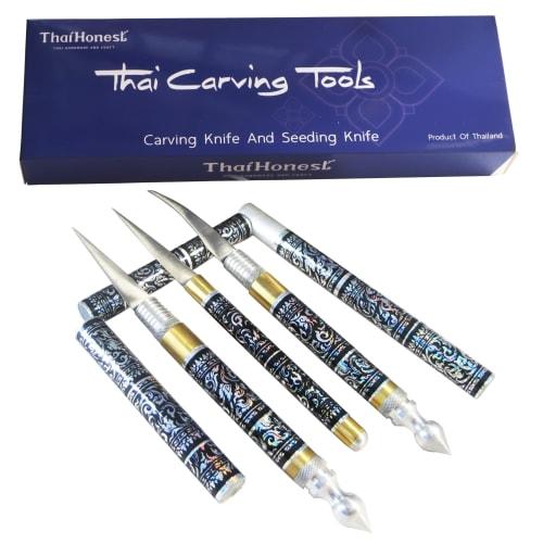 Thai Fruit & Soap Carving Knife Set of 3, Brass, Handmade, Black