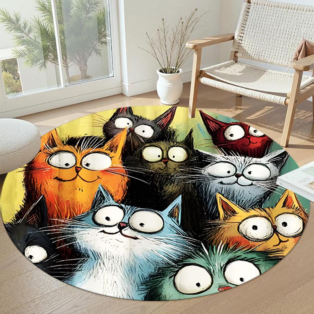 Cat Round Floor Mat Suitable for Hallway Living Rooms Dining Room Study room Anti-slip Round Rug Anime Office Decor Perfect Gift for Friends Family