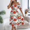 Женское модное свободное платье с цветочным принтом, открытыми плечами, короткими рукавами и оборками для праздника и пляжа