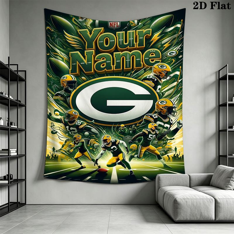Name Custom Green Bay Packers Logo Wall Tapestry Aesthetic Wall Hanging Printed Fabric Blanket Decorative Tapestries for Bedroom Living Room Home Deco
