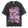 Japanese Anime Osaki Printed Retro Washed Men 100% Cotton Summer Short-sleeved T-shirt for Harajuku 26Y0625